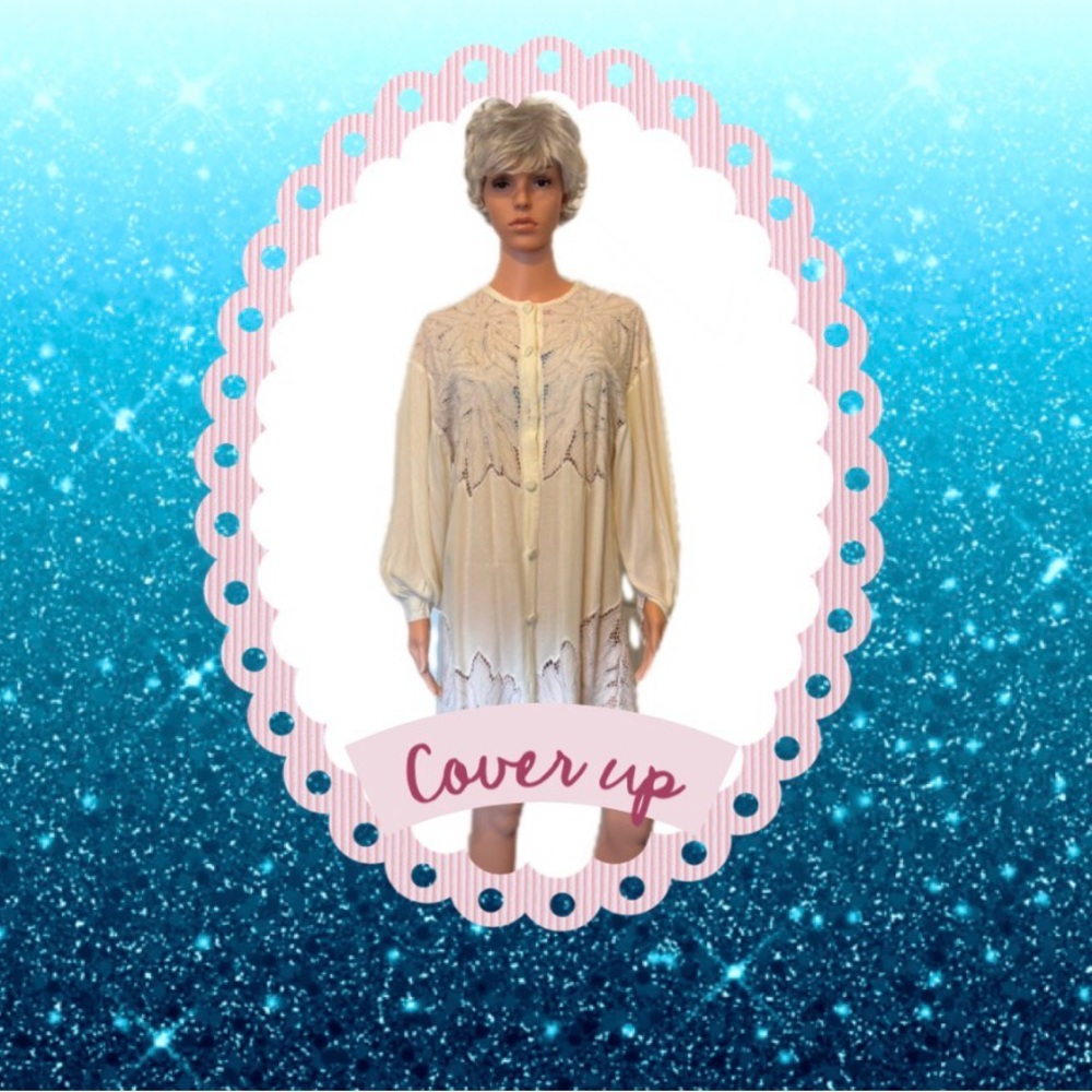 Cream Button-Up Embroidered Tunic